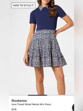 Shoshanna Blue and Cream Tiered Skirt